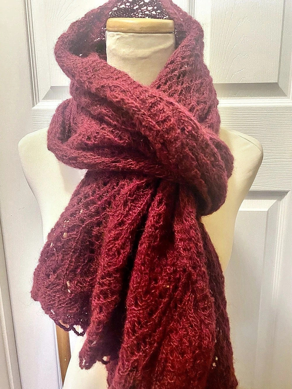 VARMA Open Knit Scarf in Burgundy